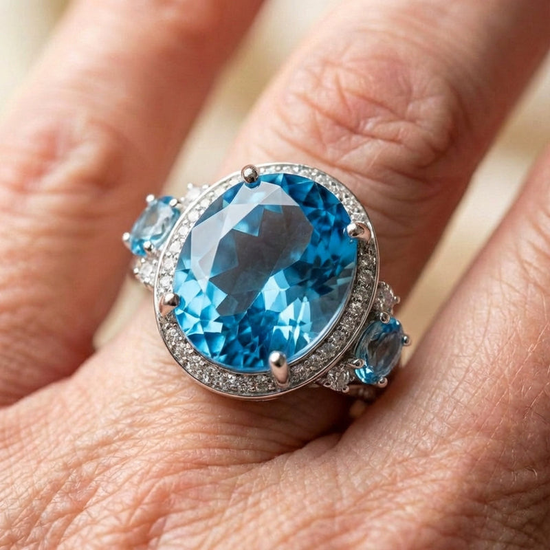 Vintage Silver Ring With Blue Crystal