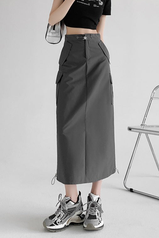 A-line Gray Cargo High Slit Skirt