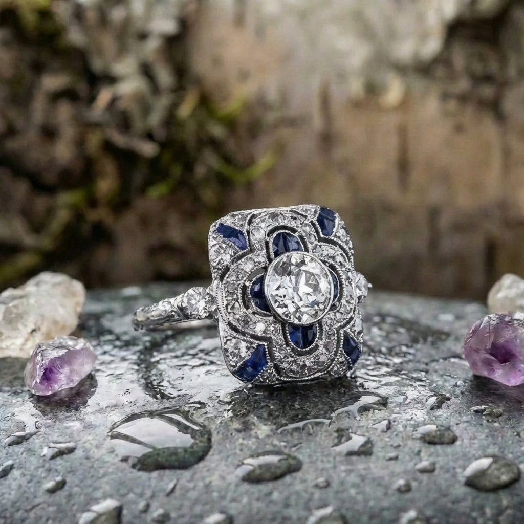 A Vintage Silver Ring With Blue Zirconia