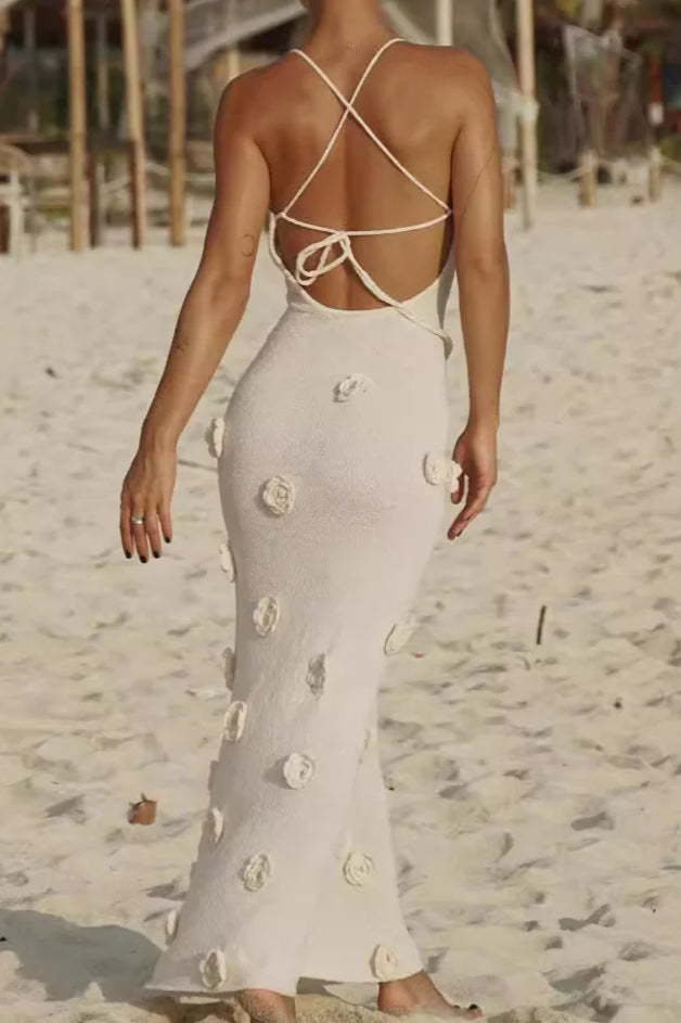 Knit Backless Lace-up Fitted Maxi Dress
