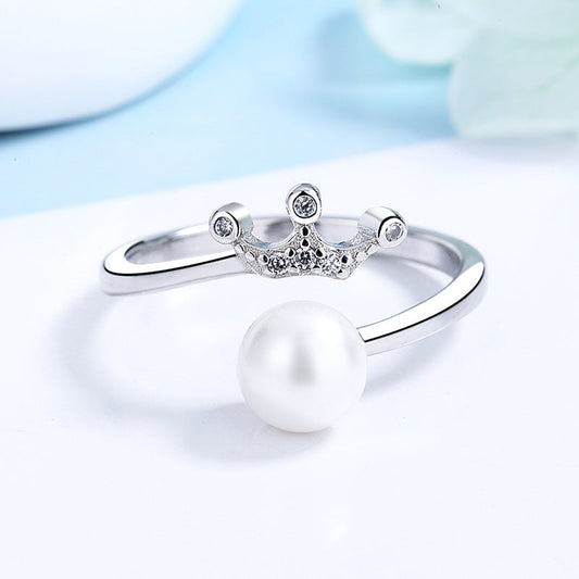 Elegant Crystal Pearl Silver Ring