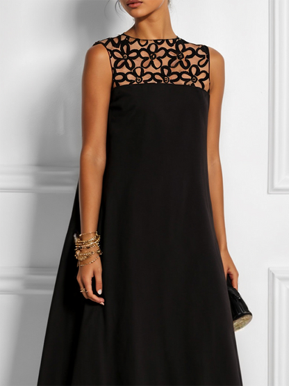 Loose Sleeveless Hollow Color Split-joint Round-neck Maxi Dresses