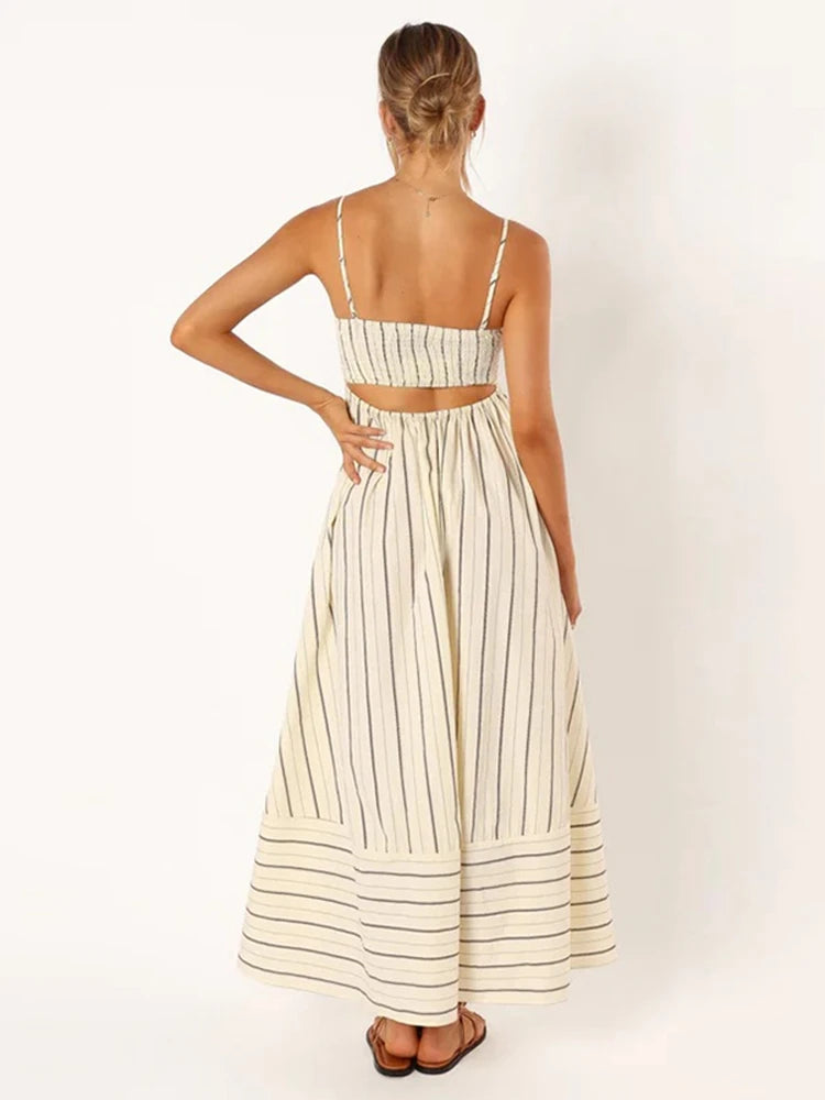 Blackless Stripe Slip Maxi Dress New Suspender Beach Dress Female Sleeveless Holiday Party Vestidos