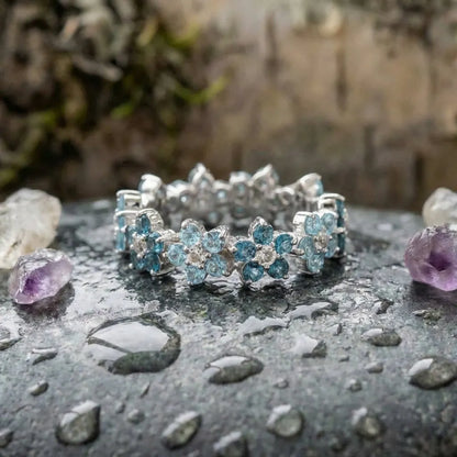Vintage Blue Daisy Silver Ring