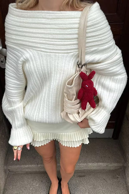 Fashionable Irregular Collar Loose Knitted Sweater