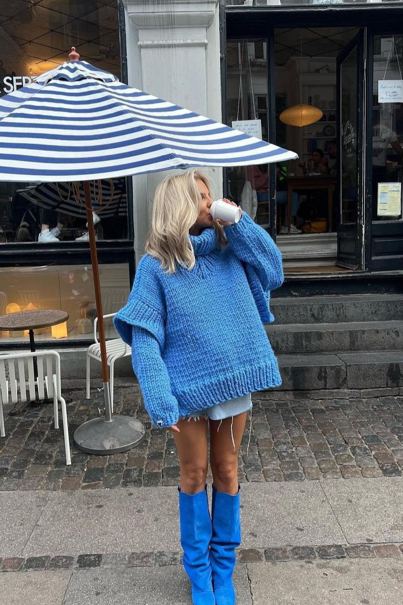 Patchwork Chunky Fluffy Turtleneck Sweater