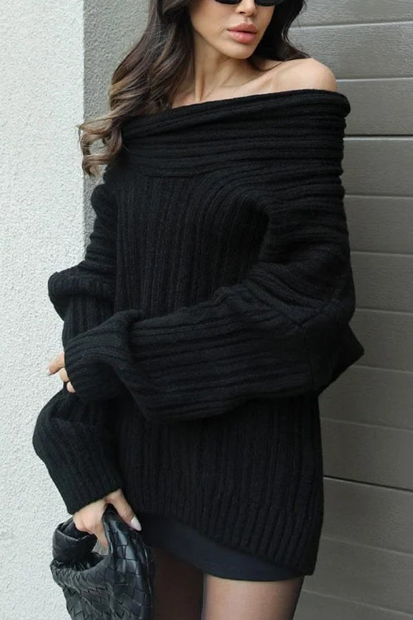 Fashionable Irregular Collar Loose Knitted Sweater