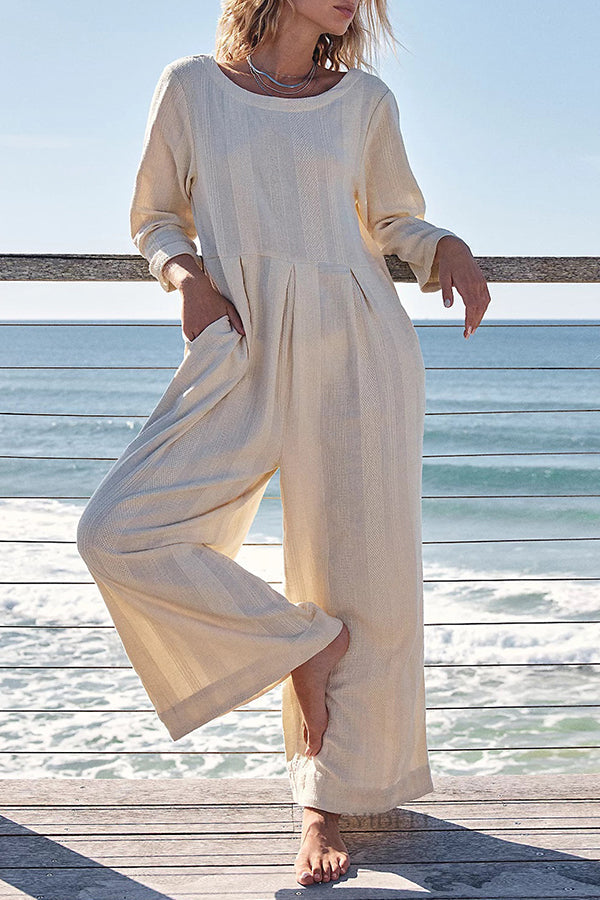 Multicolor Loose Round Neck Wide Leg Jumpsuit