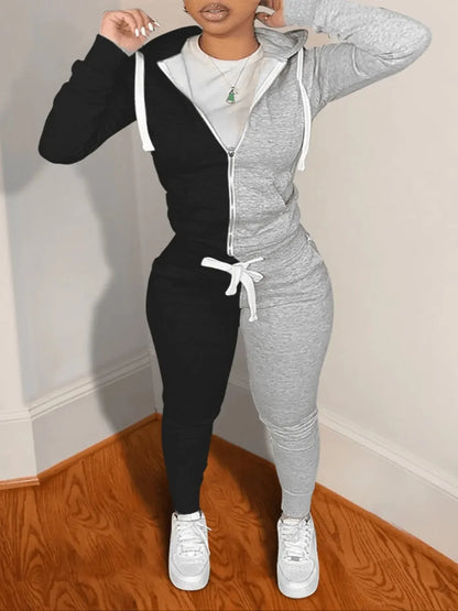 Cotton 2pc Sweatshirt Suits Autumn Heart Zipper Tracksuit Set
