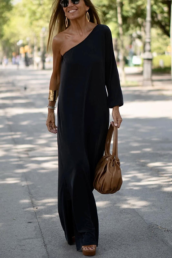 Side to Side One Shoulder Statement Maxi Dress