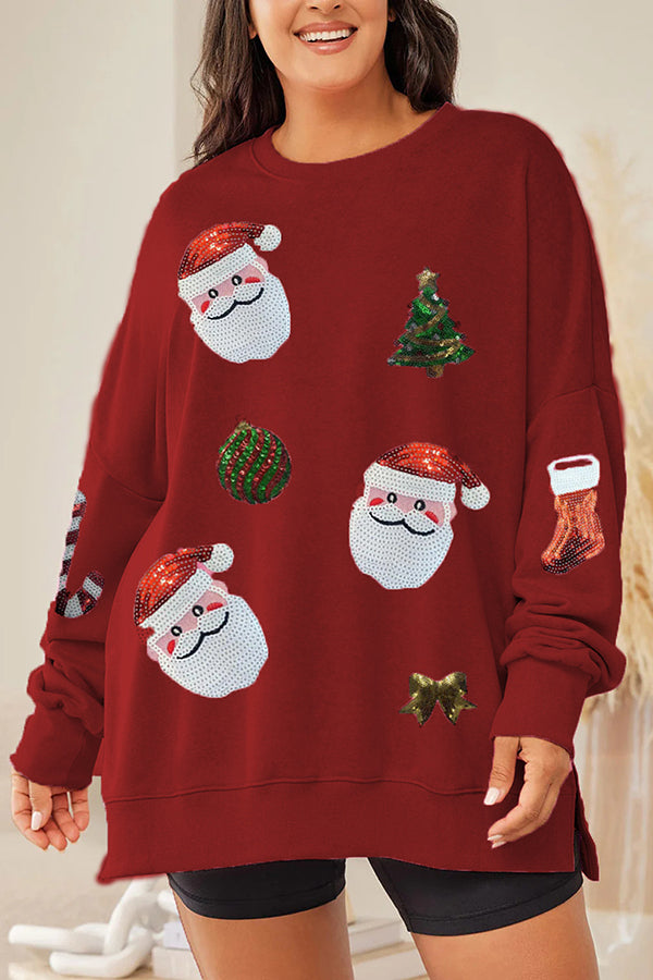 Christmas Sequined Loose Long-sleeved Sweatshirt