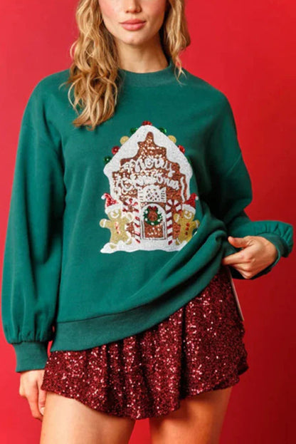 Christmas Candy House Sequined Loose Sweatshirt