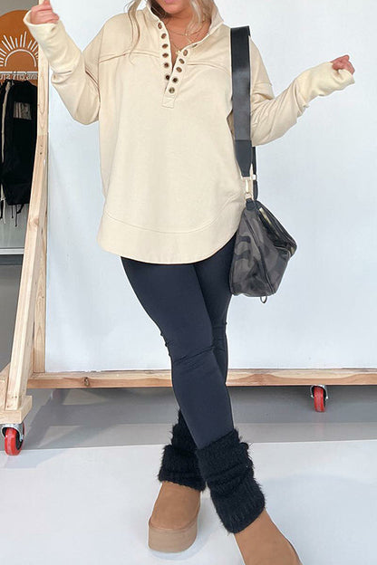 Half Neck Thumbhole Cuff Pullover Sweatshirt