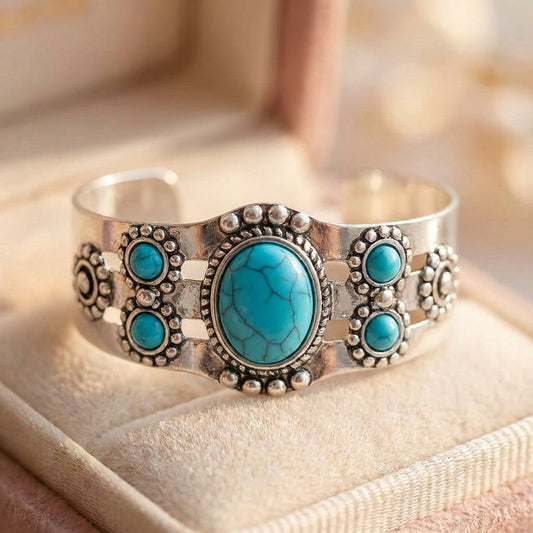Vintage Charm Blue Stone Silver Bracelet