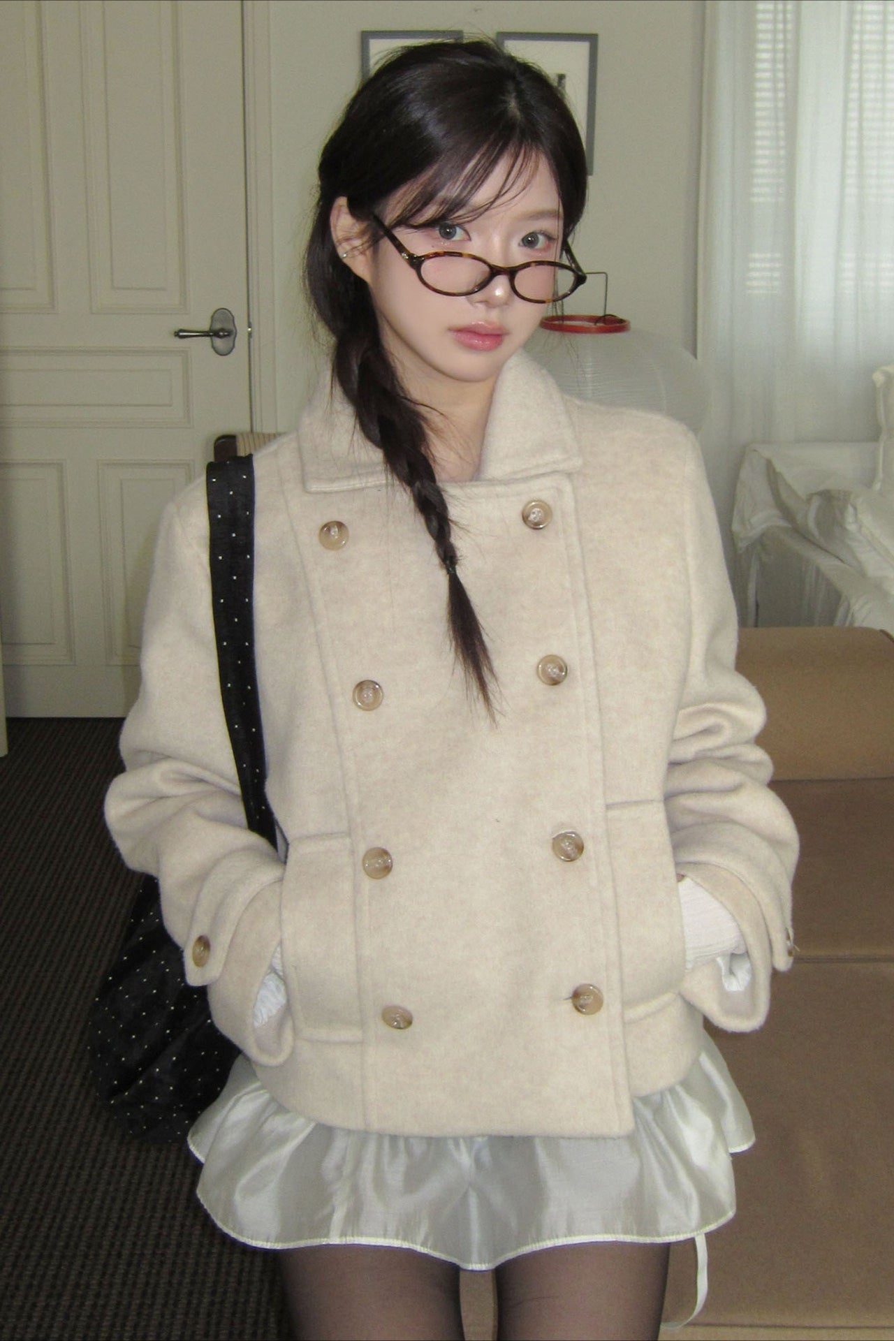 Preppy Fleece-lined Wool Blend Short Coat