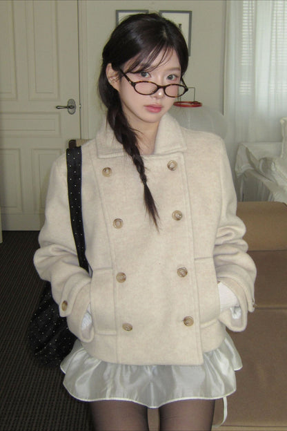 Preppy Fleece-lined Wool Blend Short Coat