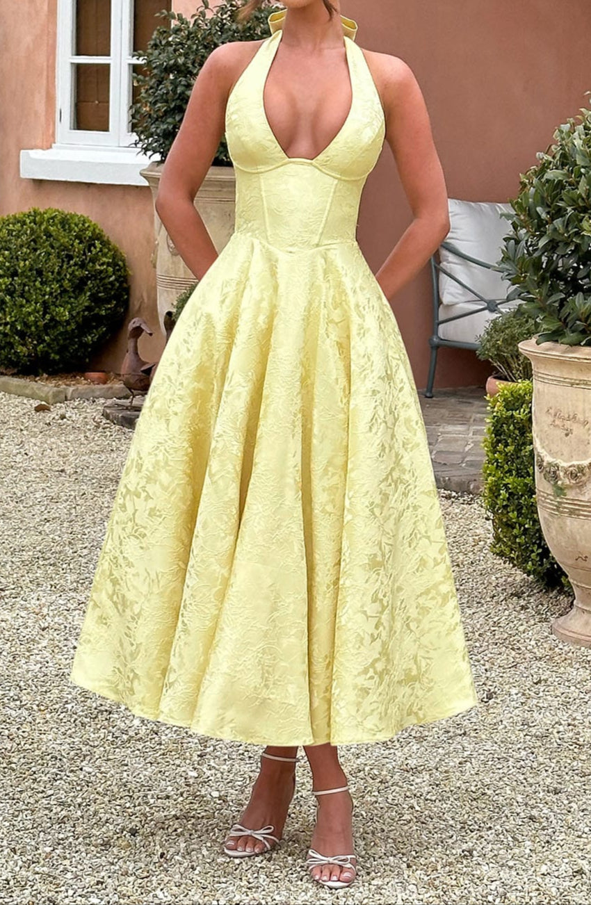 Triana Midi Dress - Lemon
