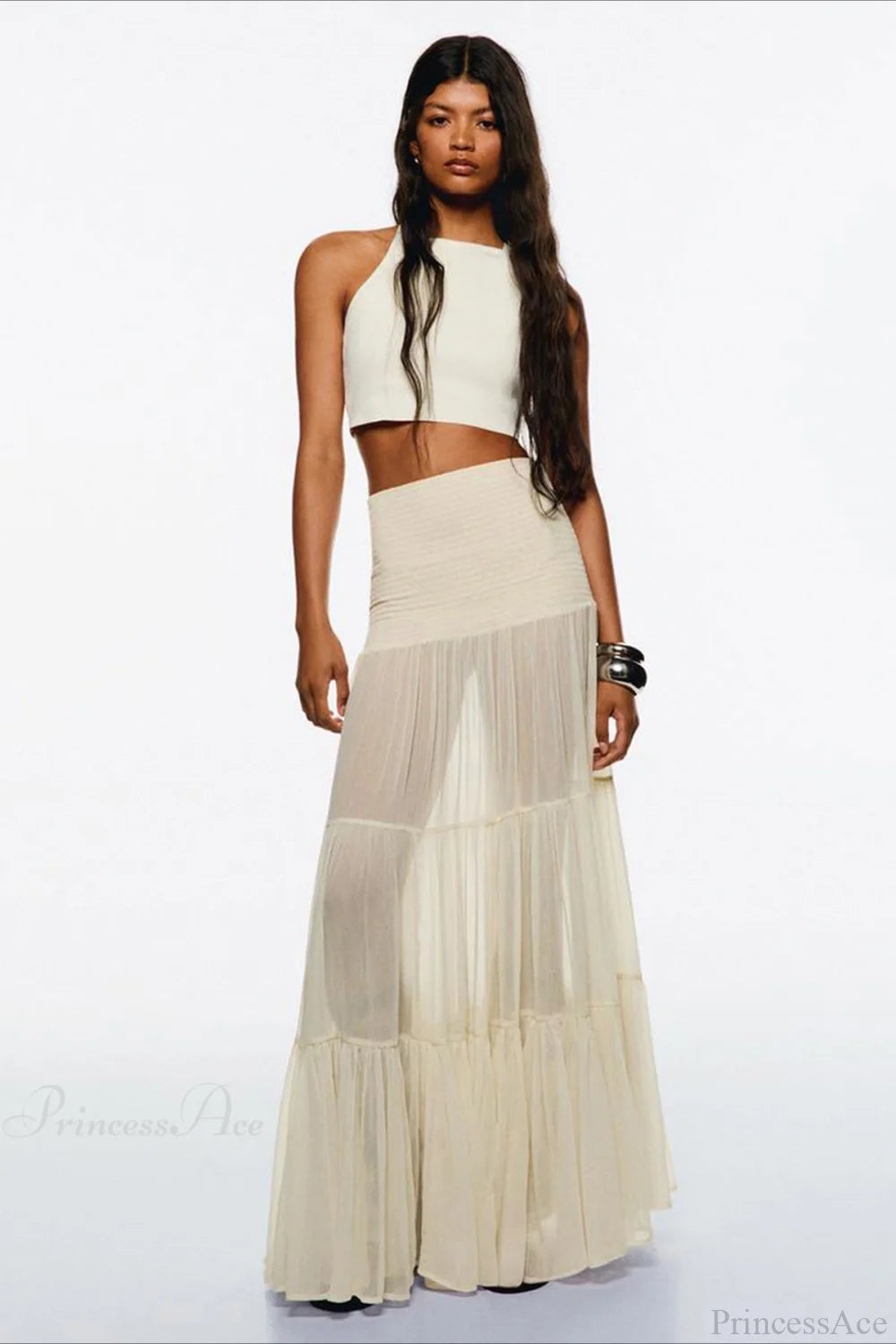 Elastic Waist Ruching A-line Skirt
