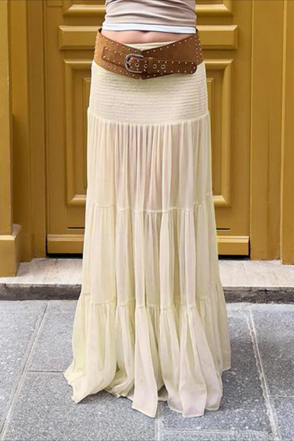 Elastic Waist Ruching A-line Skirt