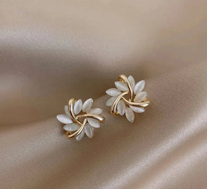 And Exquisite Opal Petal Circle Stud Earrings in Gold