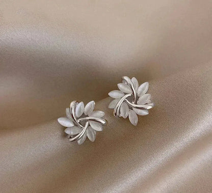 And Exquisite Opal Petal Circle Stud Earrings in Gold