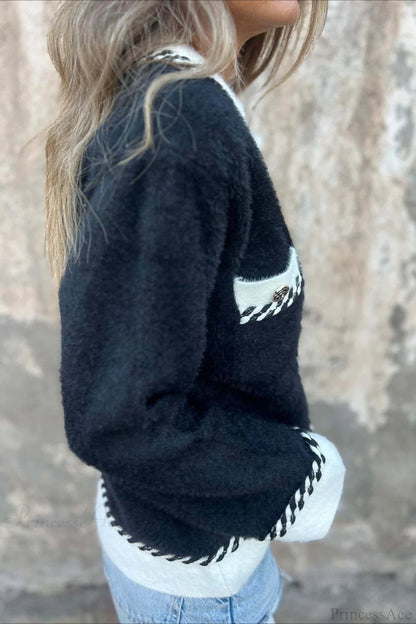 Color Block Button Pocket Wool Coat