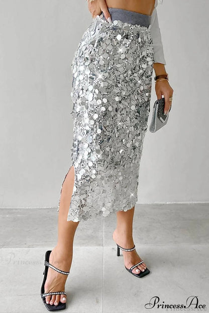 Sequin High-waist Bodycon Midi Skirt