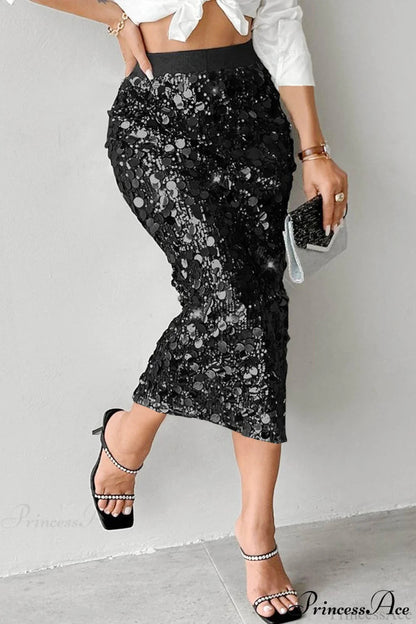 Sequin High-waist Bodycon Midi Skirt