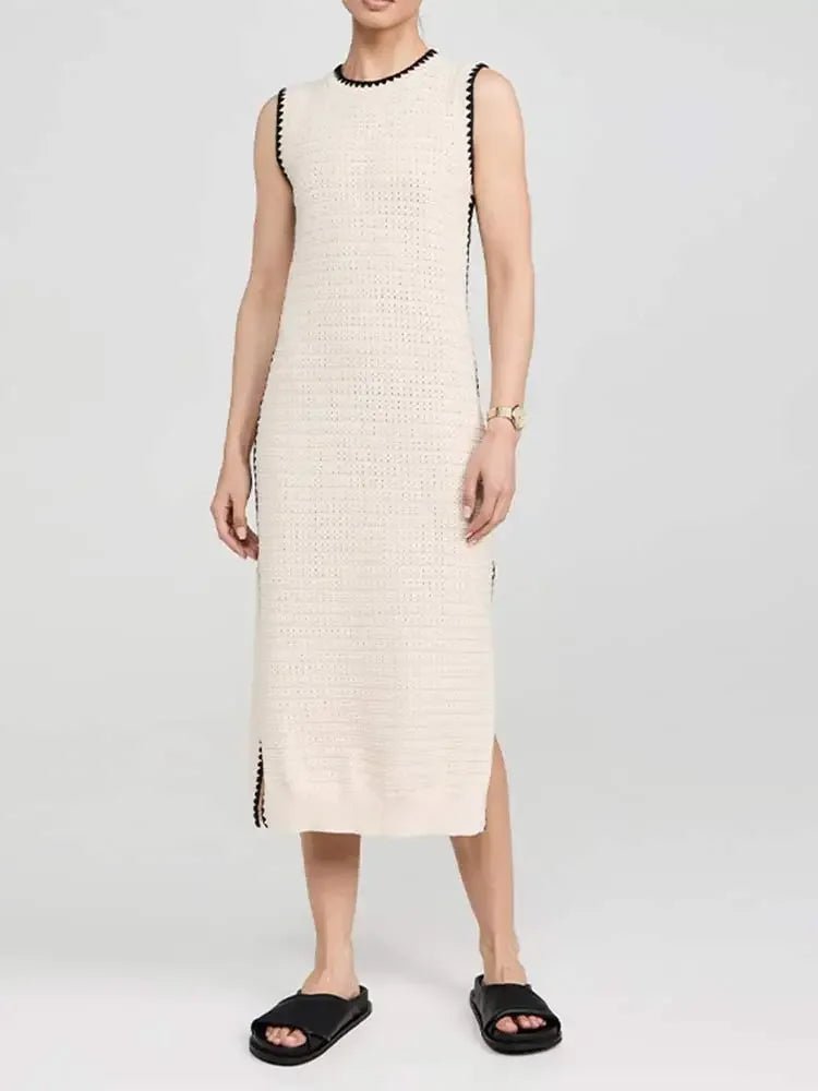 Sleeveless Quilted Knitted Long Dress