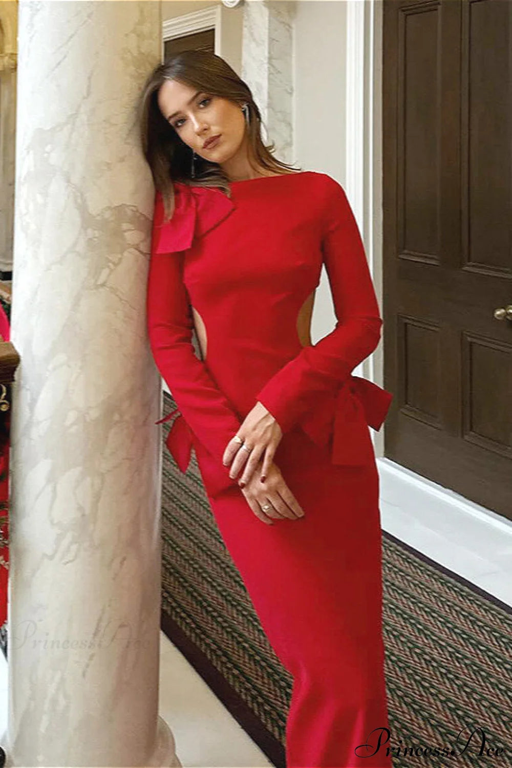 Bow Cutout Slit Bodycon Backless Maxi Dress