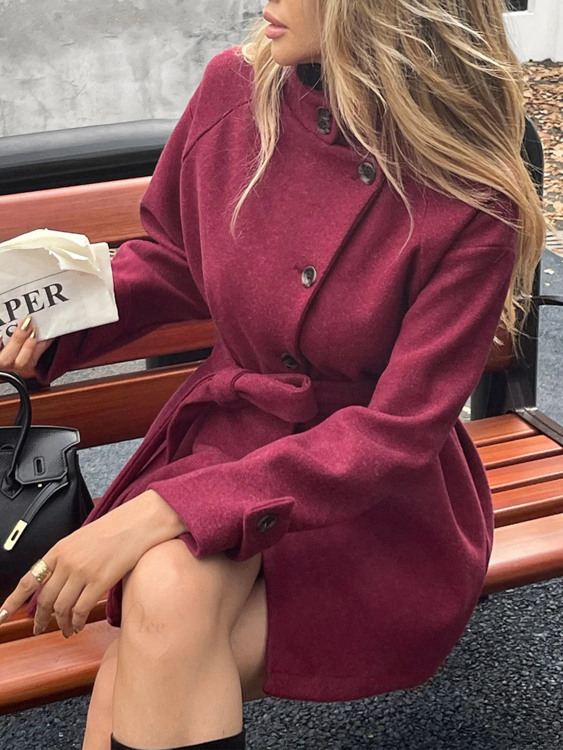 Color Belted Wool Blend Coat