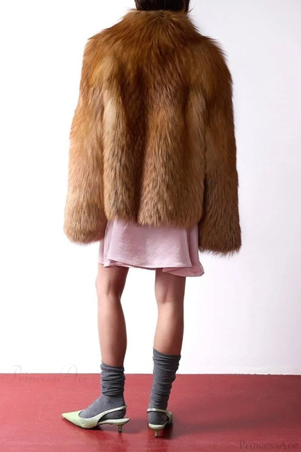 Color Faux Fur Long Sleeve Coat