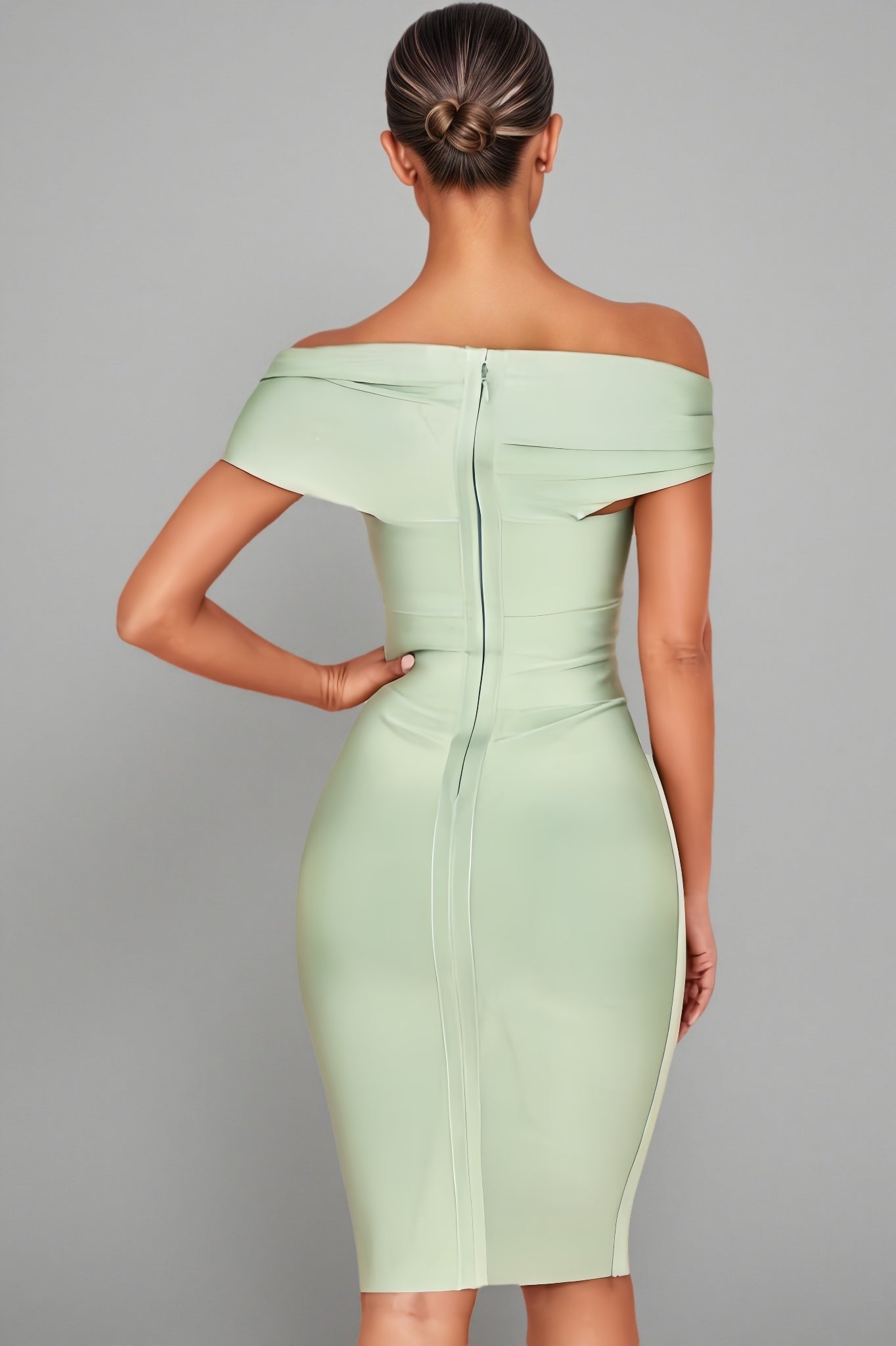 Keira Light Green Open-shoulder Maxi Dress