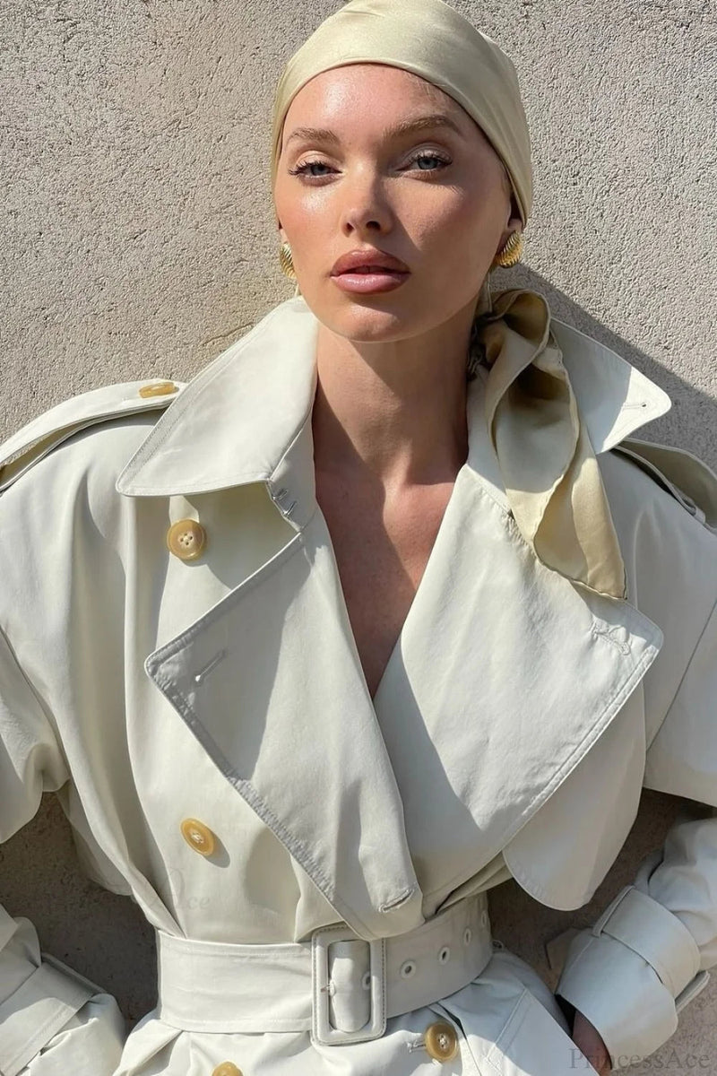 Wide Lapel Tie Waist Trench-inspired Overcoat