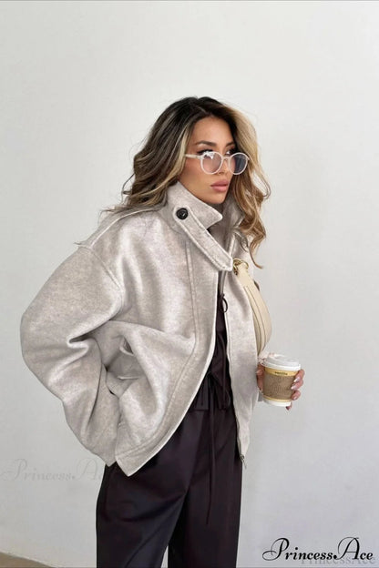 Wool Zip Short Loose Coat