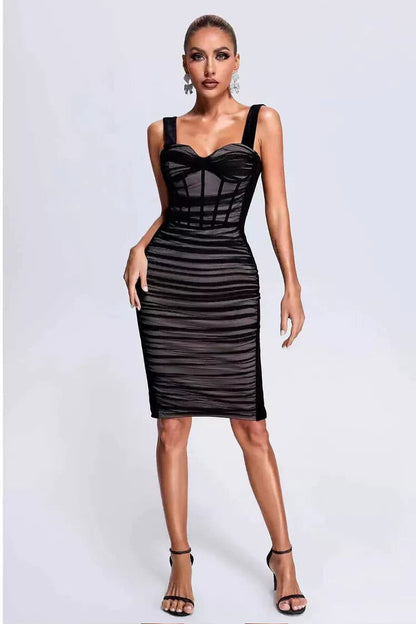 Ember Black Mesh Velvet Midi Dress