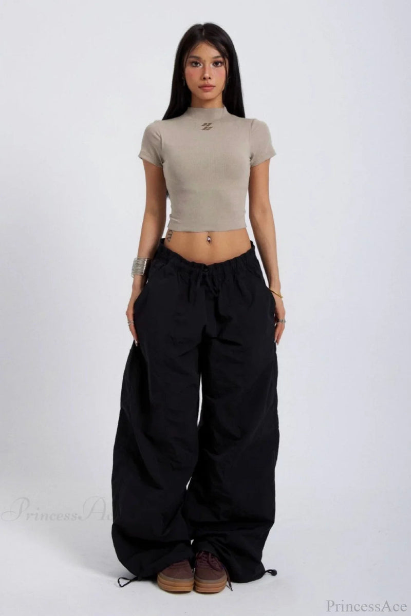 Embroidered Cargo Street Straight Leg Pants