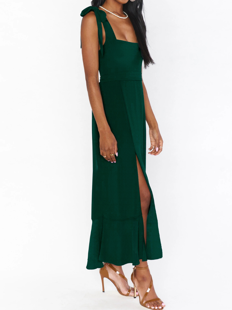 Avianca Shoulder Tie Bridal Midi Dress - Emerald