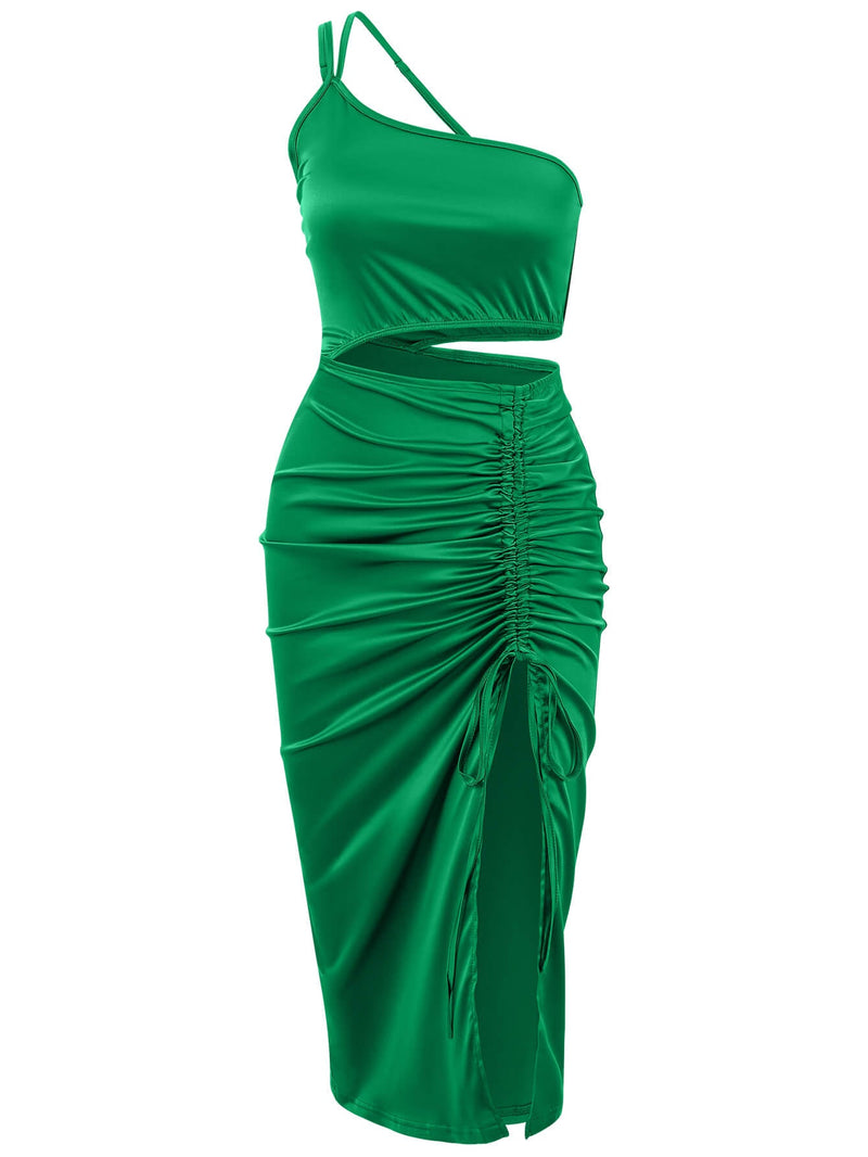Vianne One-shoulder Satin Midi Dress - Emerald