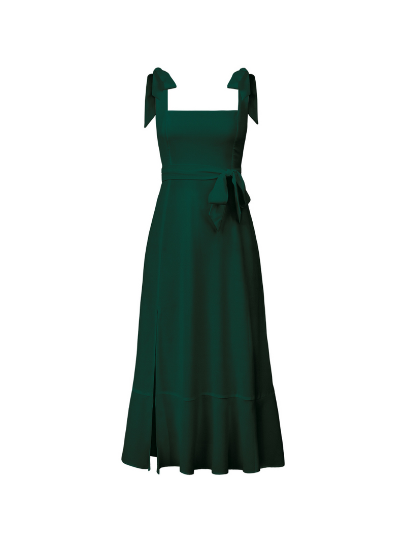 Avianca Shoulder Tie Bridal Midi Dress - Emerald
