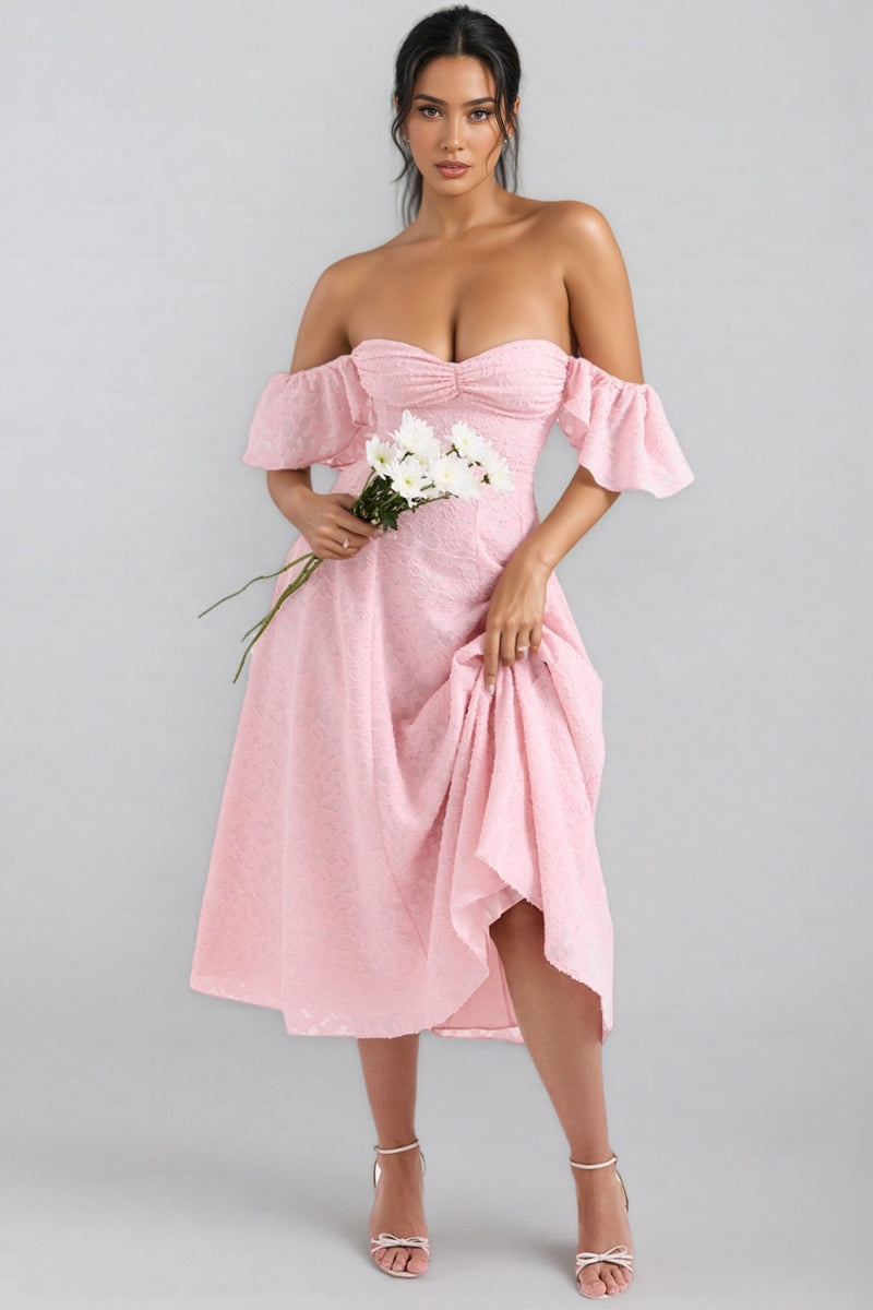 Kinsle Pink Jacquard Midi Dress