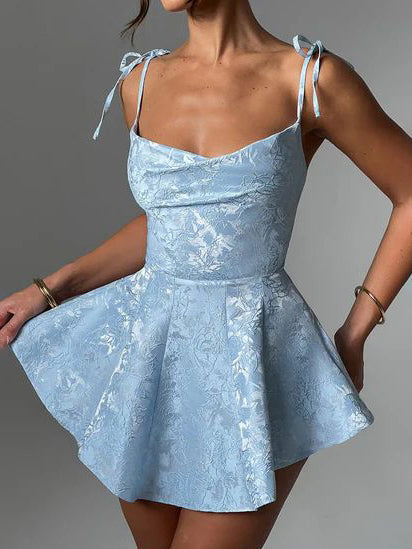 Jacquard Texture Suspender Slimming A-hem Mini Dress