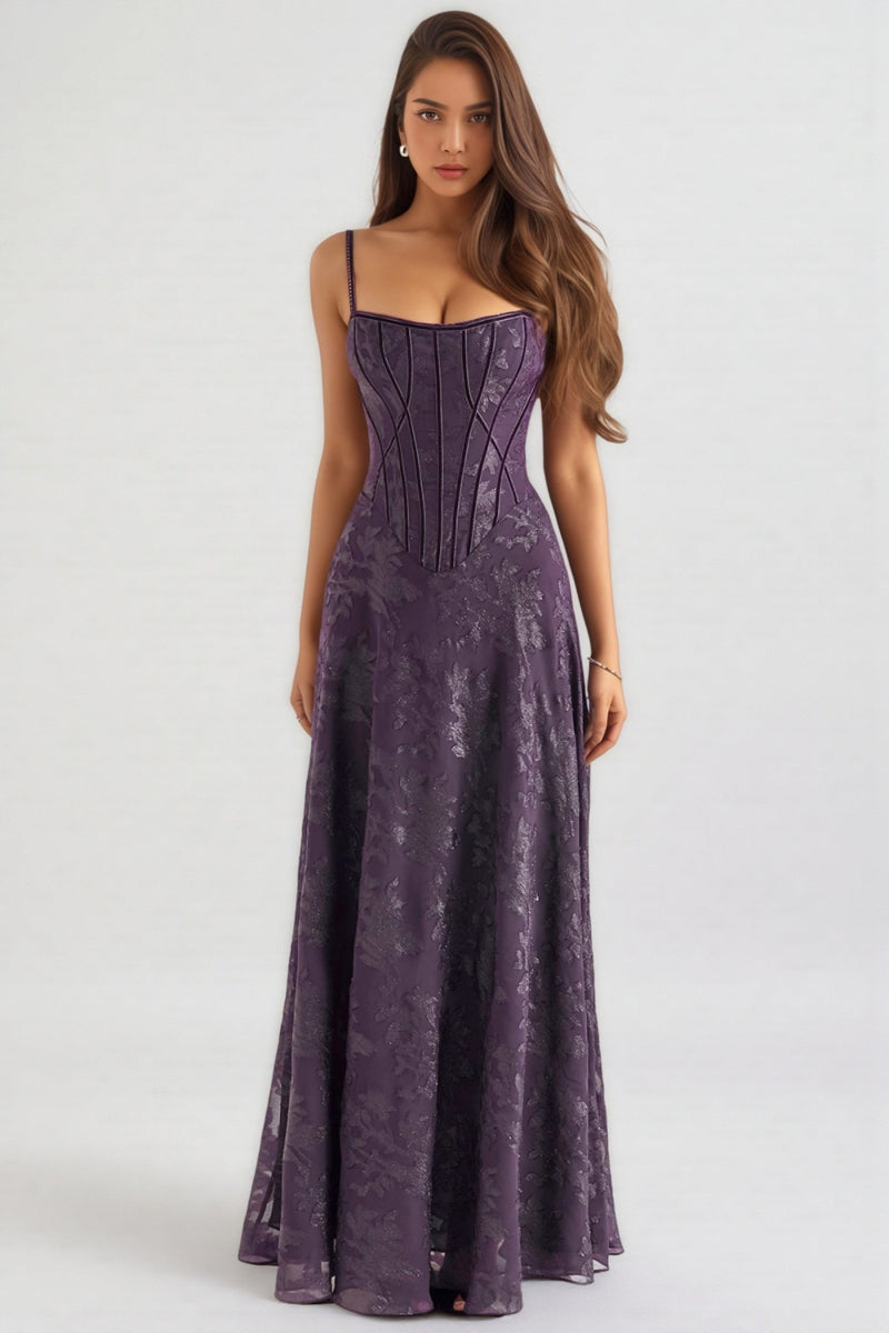 Celeste Purple Sequin Flower Lace Maxi Dress