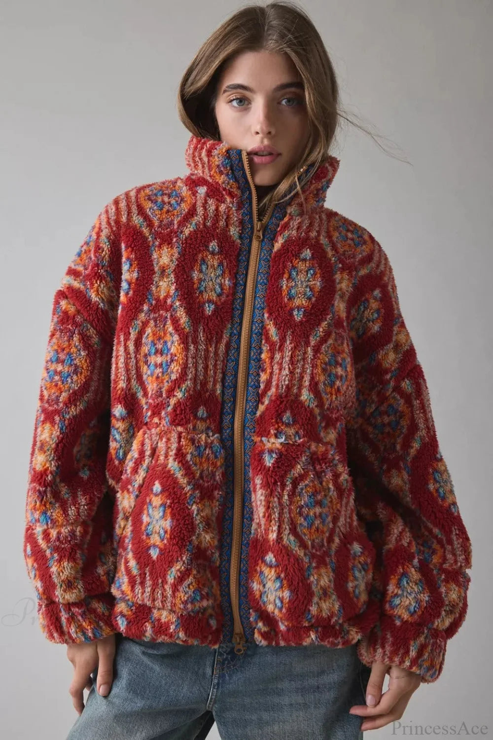 Fleece Stand Collar Zipper Coat
