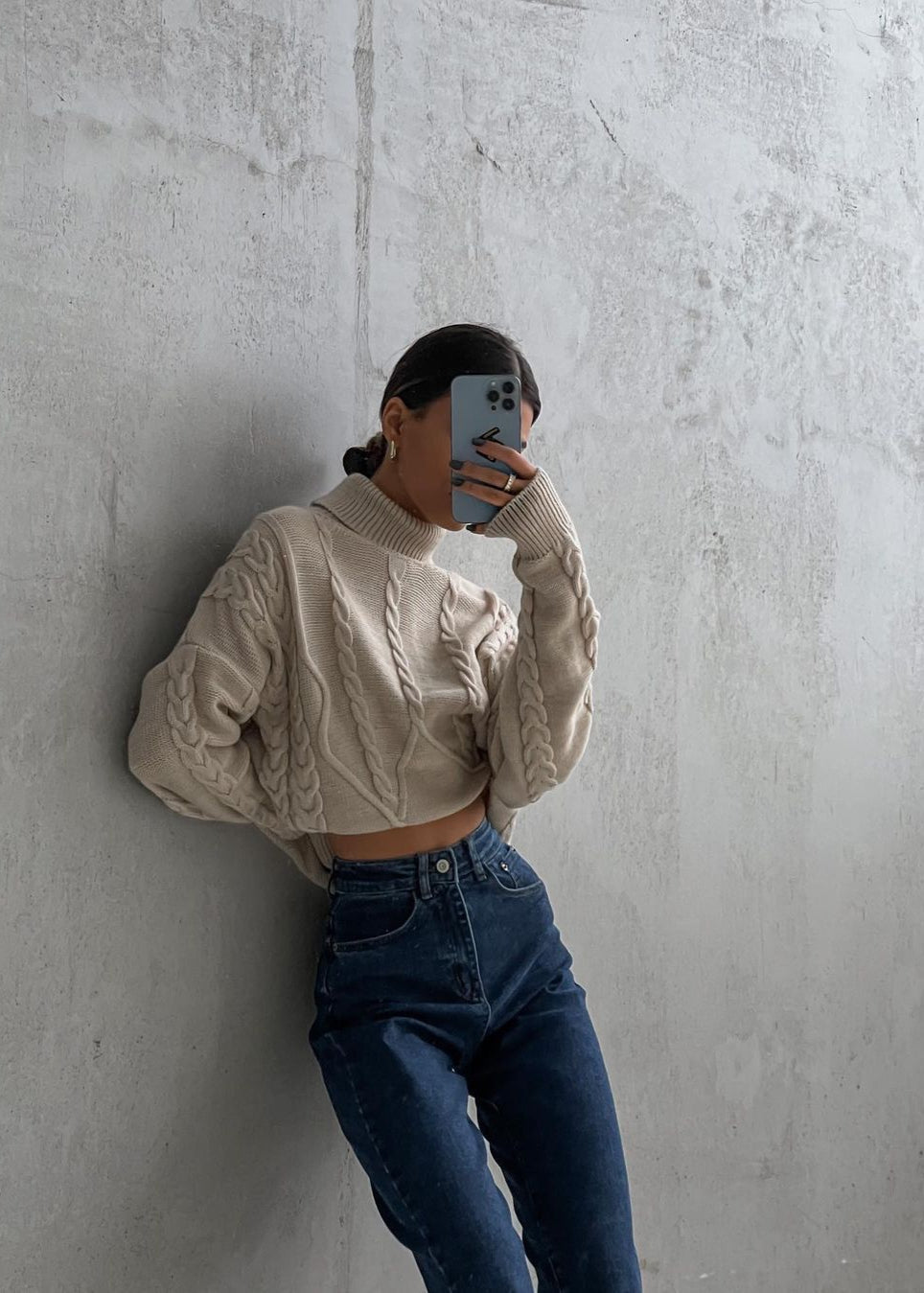 Cable Knit Cropped Turtleneck Sweater – ’s Chunky Knit Pullover