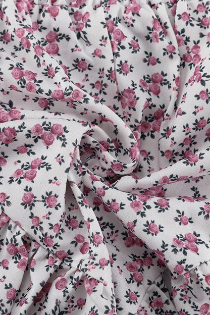 Long Sleeve Collar Flip Shirt Ruffled Shorts Two Piece Set