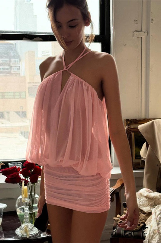 Halter Backless Bodycon V Neck Mini Dress