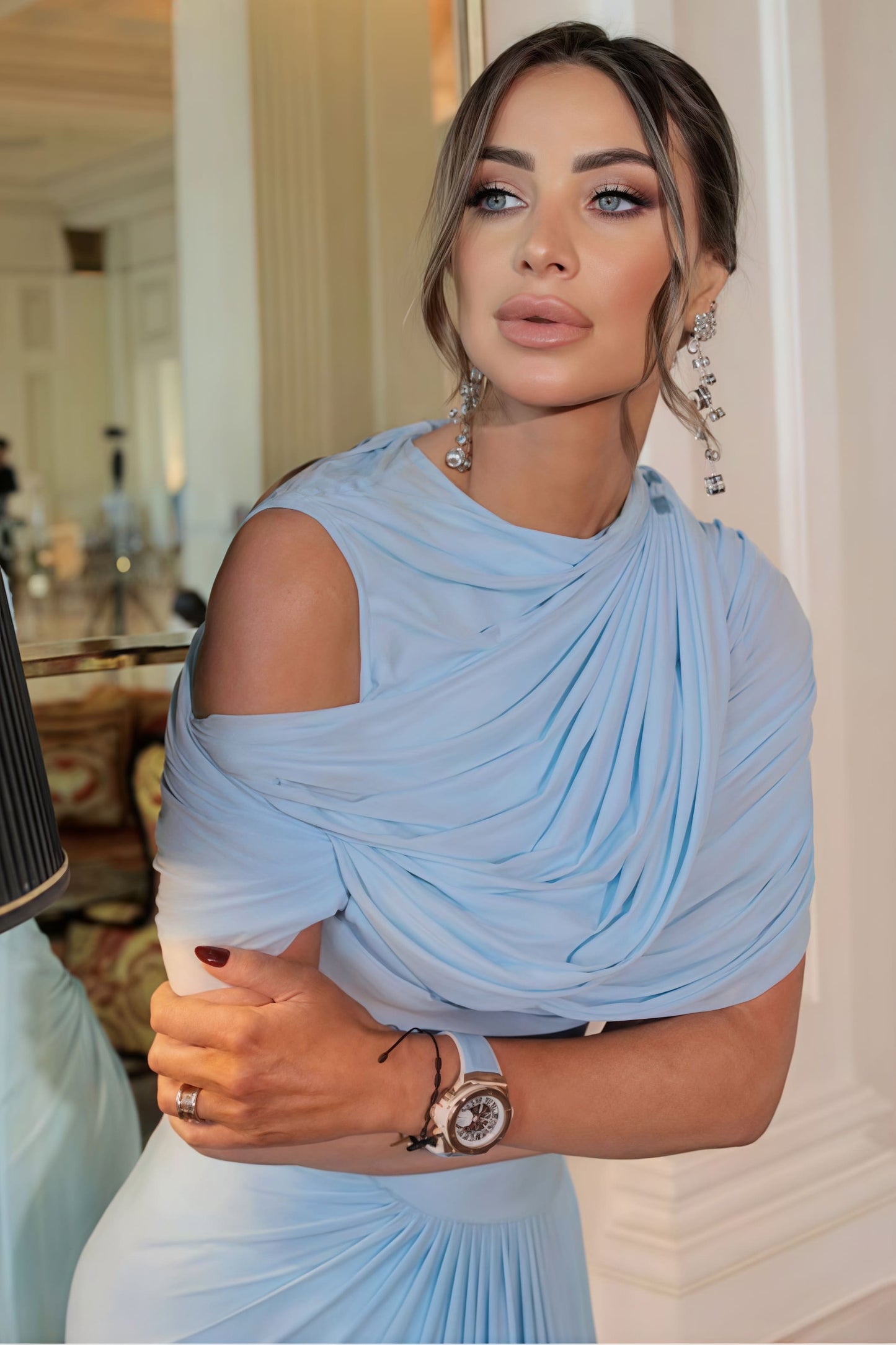 Shawl Ruched Maxi Dress