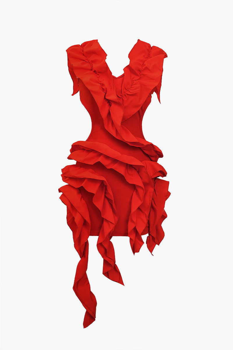 Color Y2k Backless Pleated Ruffle Midi Dress