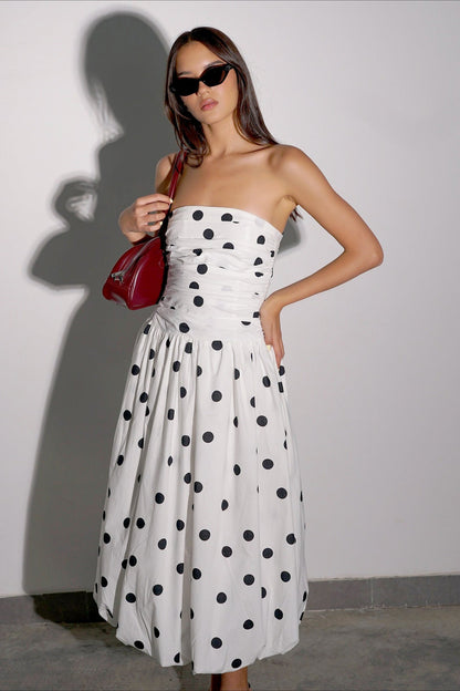 Polka Dot Strapless Bodycon Maxi Dress